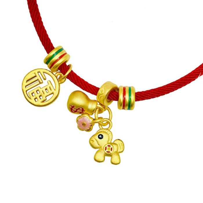 毛氈　赤金彩松流水　105×160 24K Hard Gold Red String Bracelet (3D Gold)