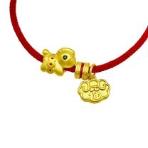 24K Hard Gold Red String Bracelet (3D Gold)