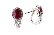 18K白金紅寶鑽石耳環