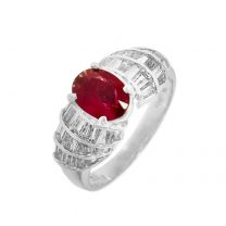 18K白金紅寶鑽石戒指