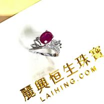 18K白金紅寶鑽石戒指