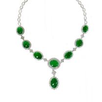 18K W Jade Diamond Necklace