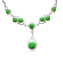 18K W Jade Diamond Necklace